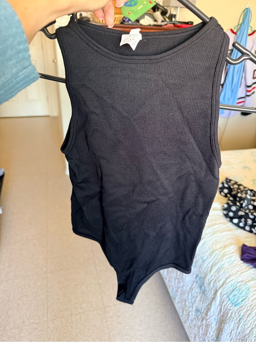 Black Ribbed Tank Bodysuit